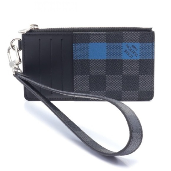 LOUIS VUITTON Playphone 8+ Coin Purse Wallet N60106 Damier Graphite Black Blue - Picture 1 of 10